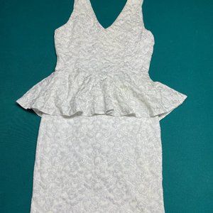 Arden B. Peplum Dress White and Silver Snug Fit